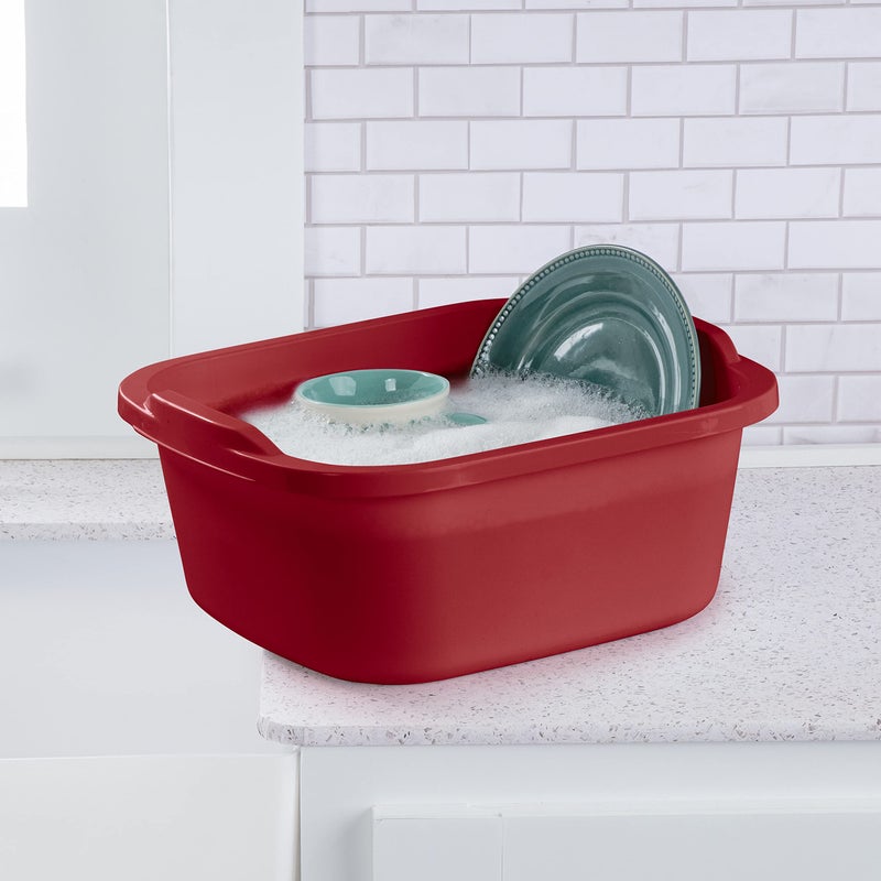 Sterilite 12 Qt Dishpan, Bin Ideal for Soaking and Cleaning Dirty Dishes in the Kitchen Sink, Red, 8-Pack - Image 4